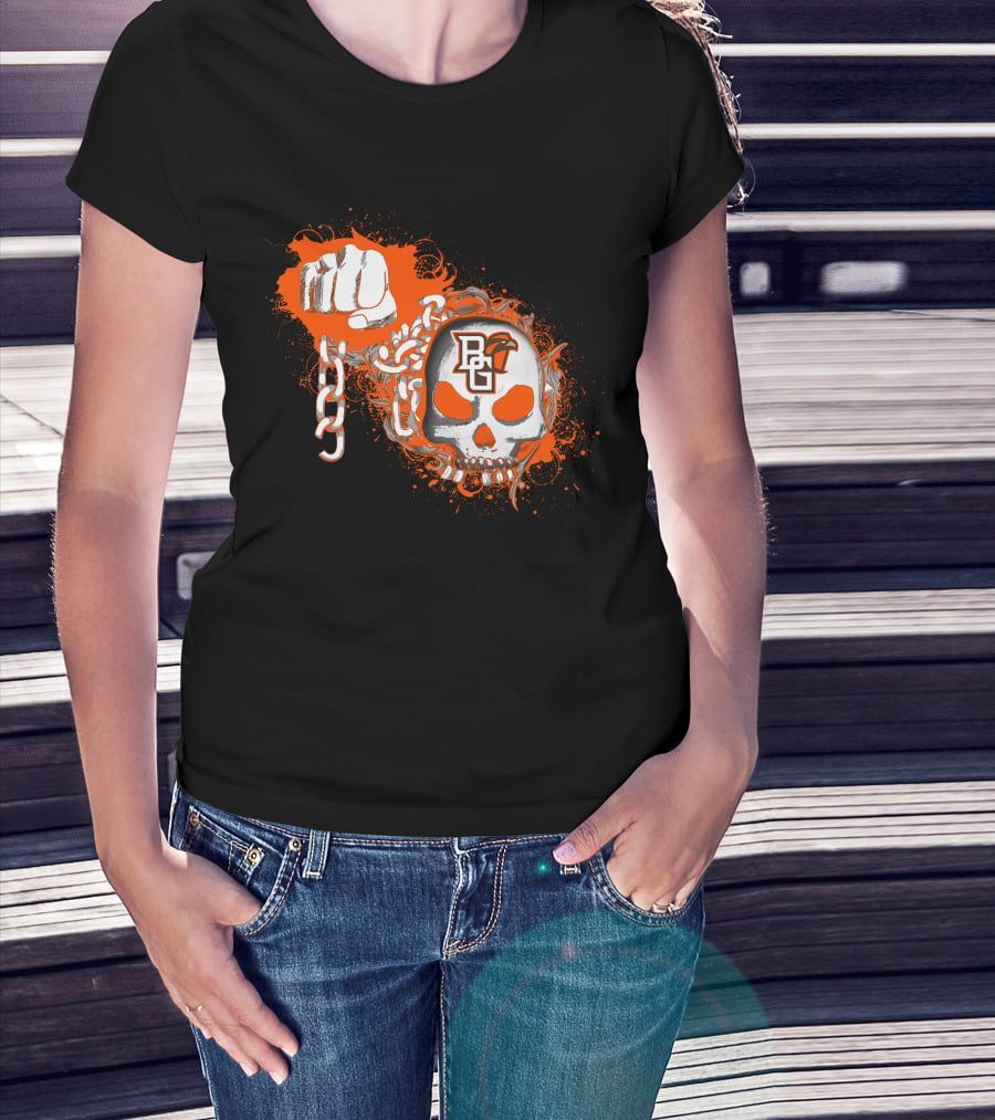 Bowling Green Falcons Skull Logo And Chain Fist T-Shirt
