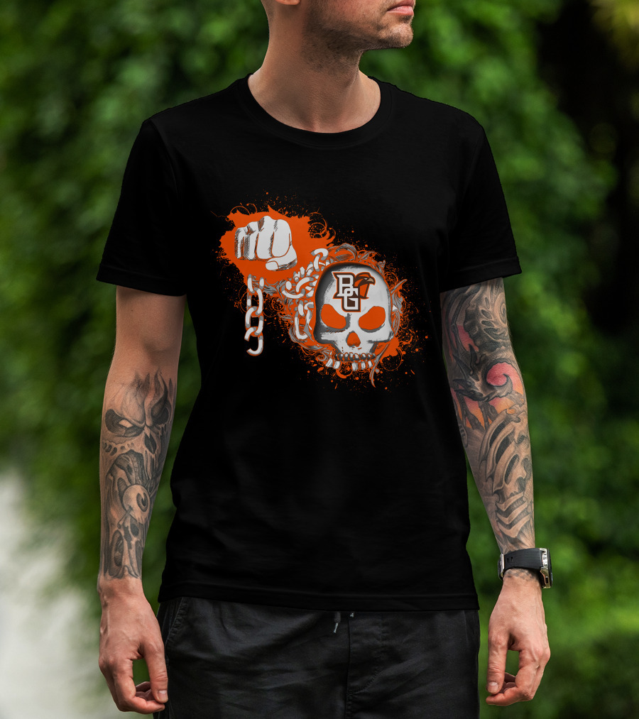 Bowling Green Falcons Skull Logo And Chain Fist T-Shirt