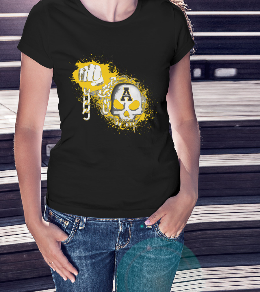 Appalachian State Mountaineers Skull And Chains Graphic With Bold Fist T-Shirt