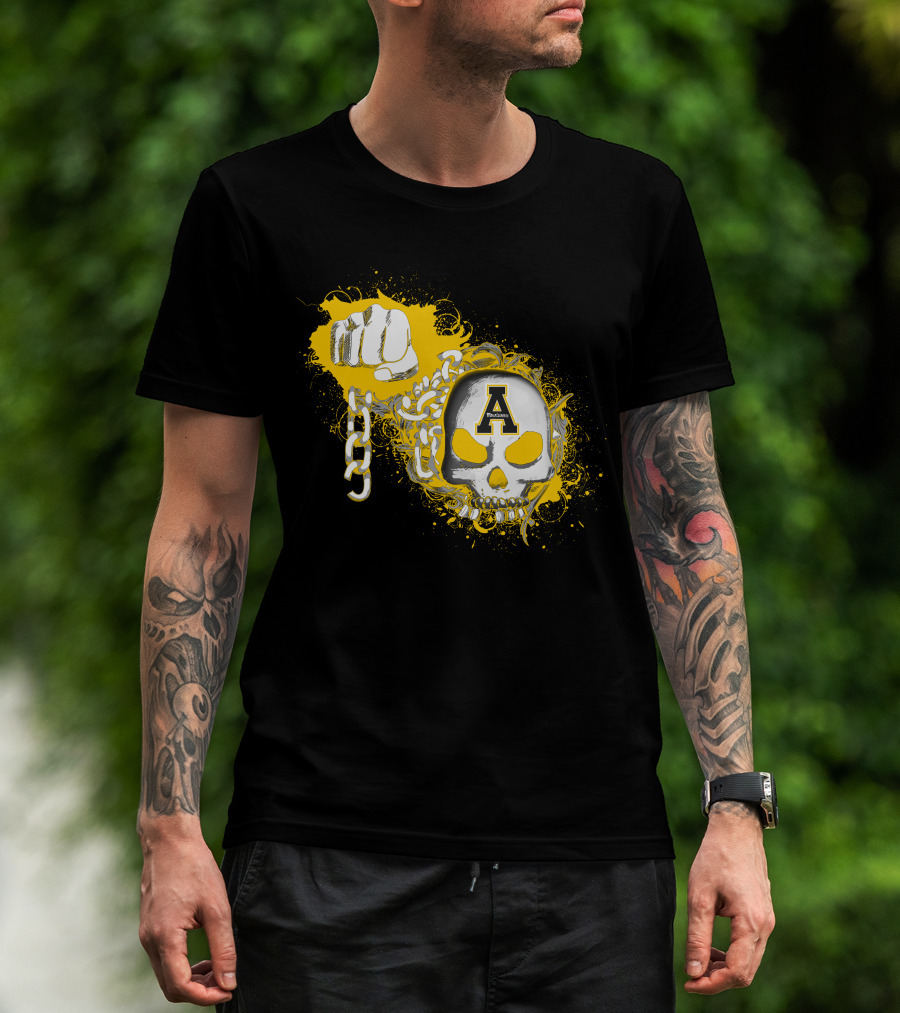 Appalachian State Mountaineers Skull And Chains Graphic With Bold Fist T-Shirt