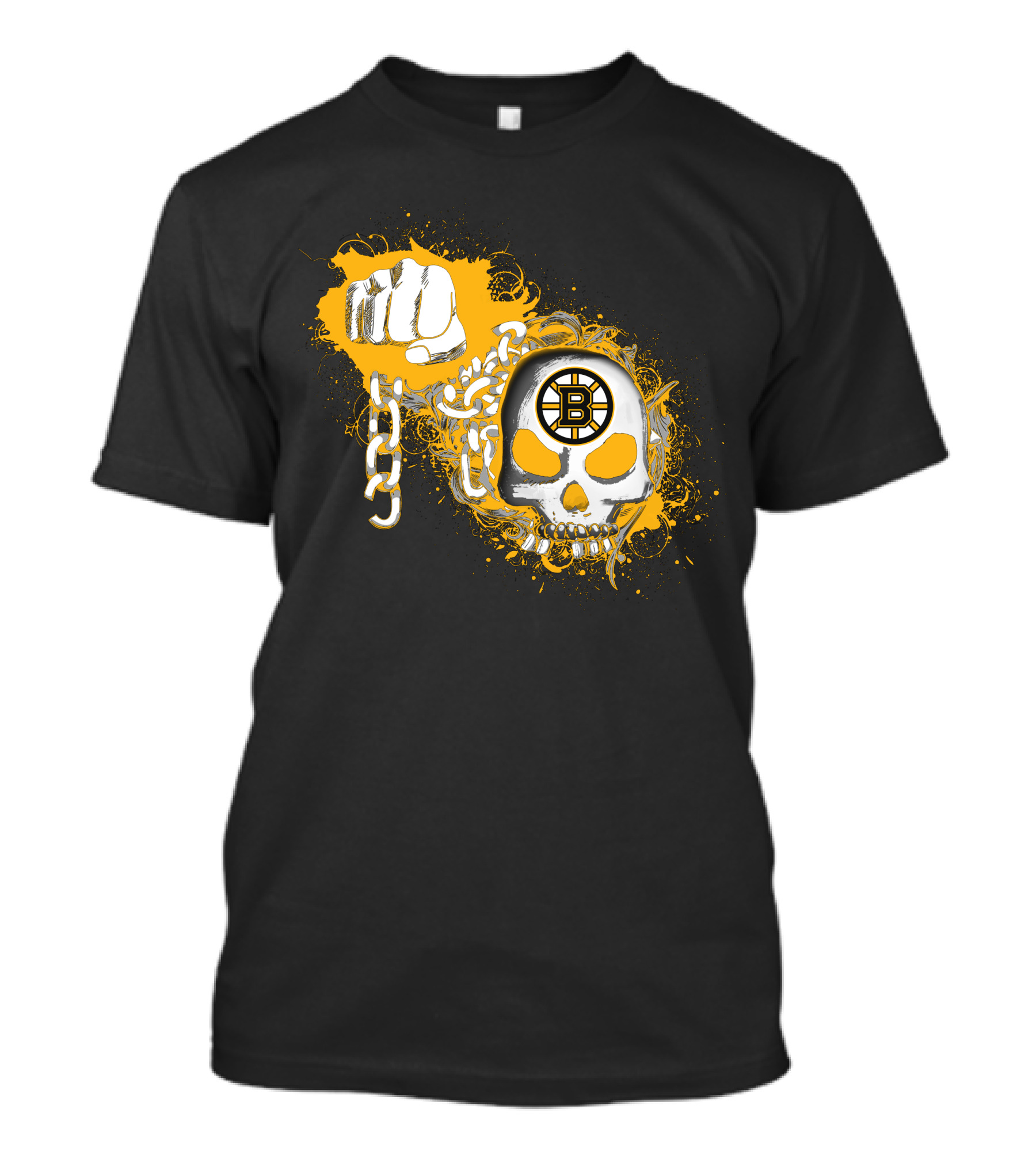 Boston Bruins Skull And Fist With Chains T-Shirt