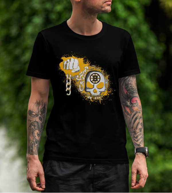Boston Bruins Skull And Fist With Chains T-Shirt