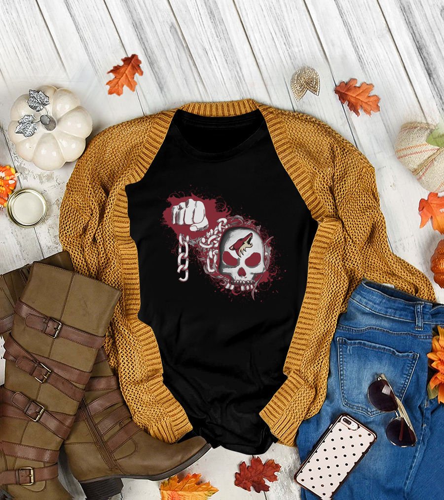 Arizona Coyotes Skull Logo With Fist And Chain T-Shirt