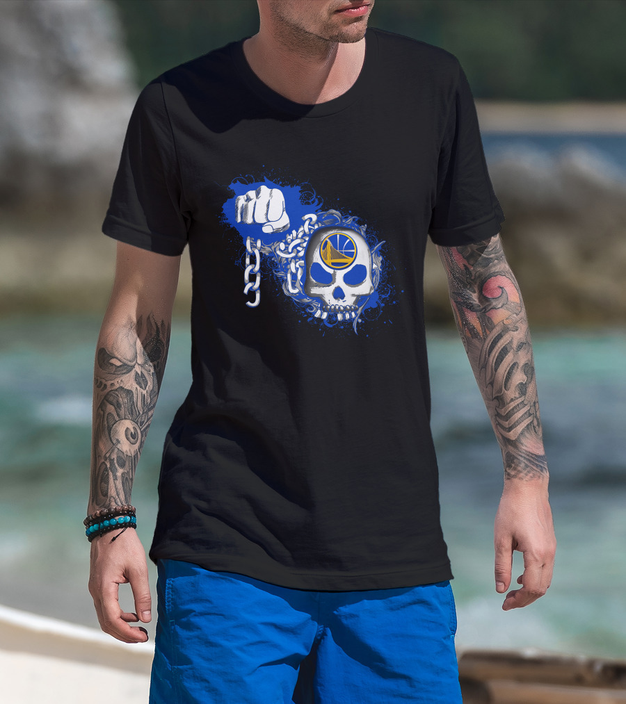 Warriors Skull And Chain Blue Fist Graphic 186 T-Shirt