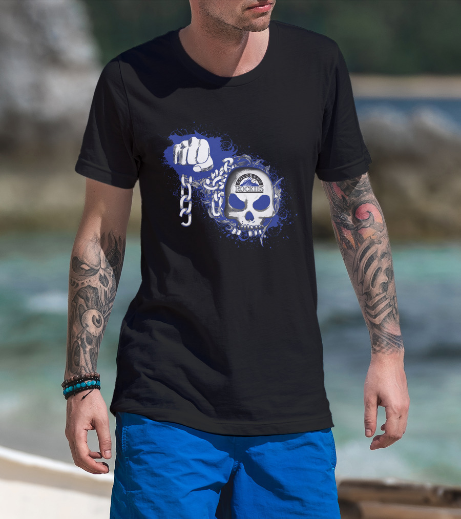Colorado Rockies Skull Fist And Chains T-Shirt
