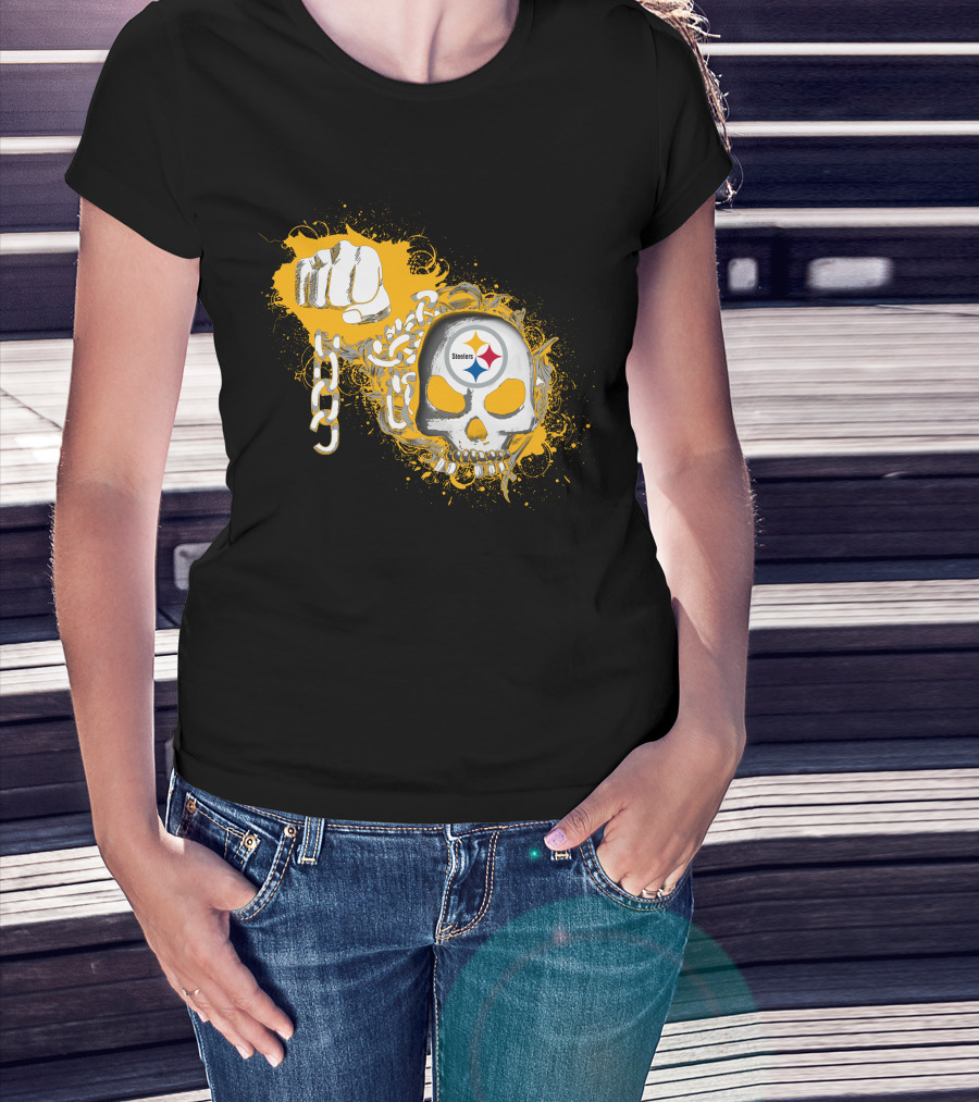 Pittsburgh Steelers Skull Fist Chain T-Shirt