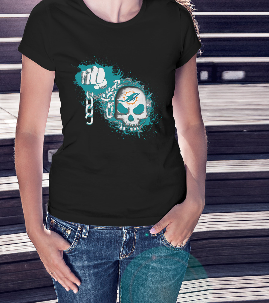 Miami Dolphins Skull And Fist With Chains T-Shirt