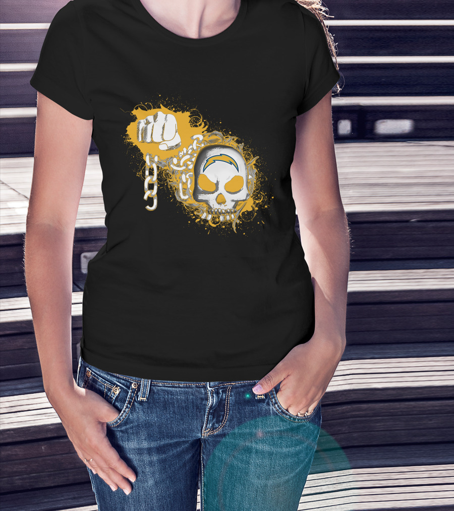 Los Angeles Chargers Skull And Fist With Lightning Bolt T-Shirt