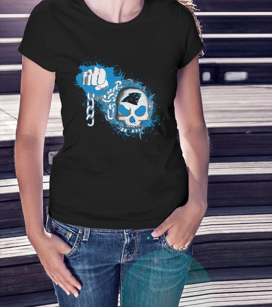 Carolina Panthers Skull And Chains Blue Fist T-Shirt