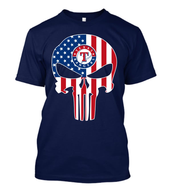 Texas Rangers Punisher Skull American Flag T-Shirt
