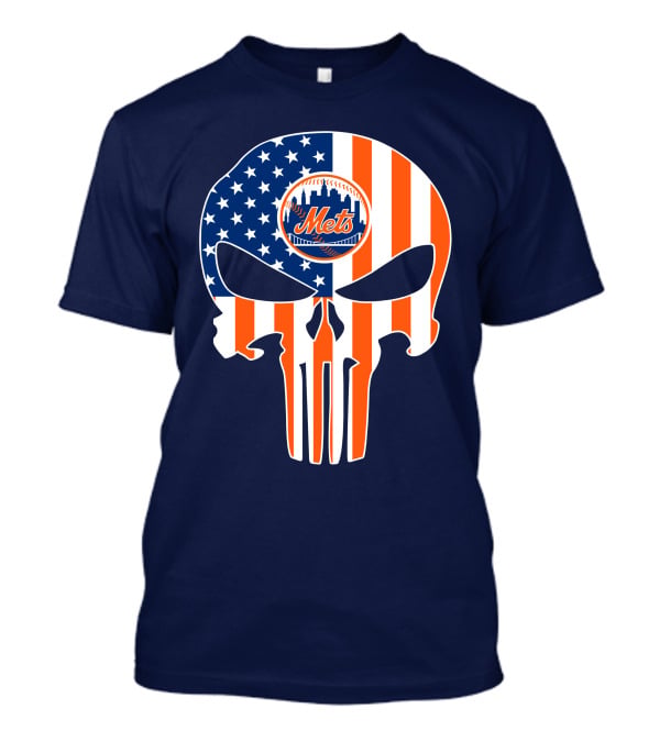 New York Mets Punisher Skull American Flag T-Shirt