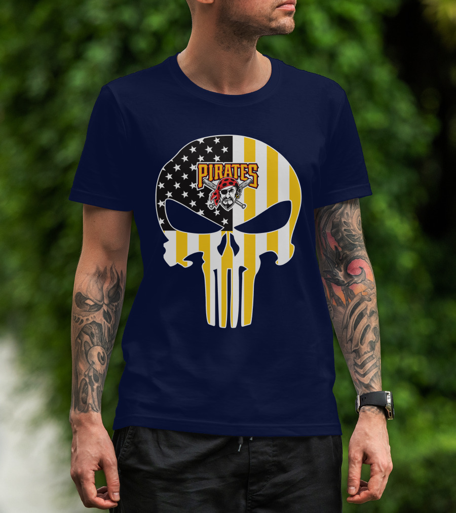 Pittsburgh Pirates Punisher Skull American Flag T-Shirt