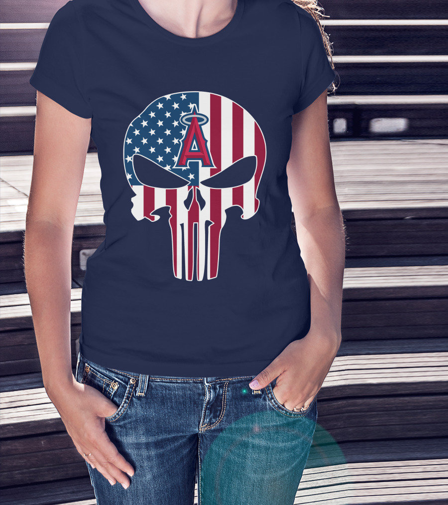 Los Angeles Angels Punisher Skull American Flag T-Shirt