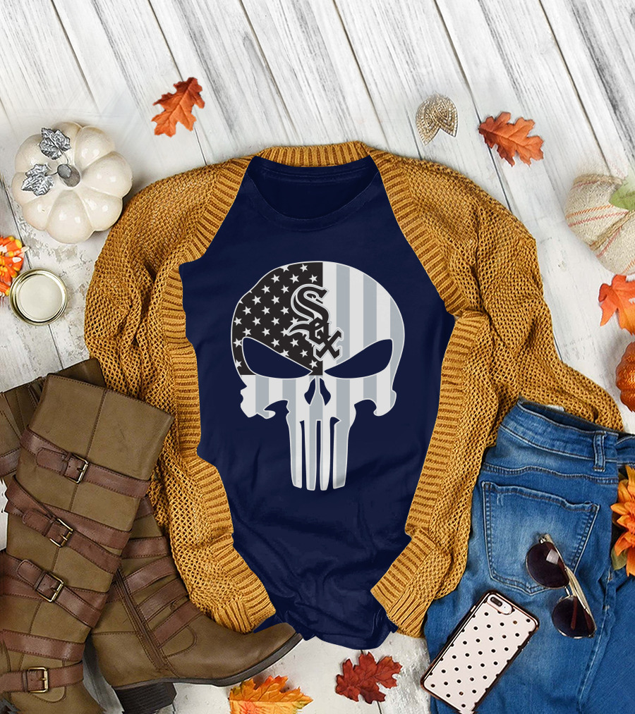 Chicago White Sox American Flag Punisher Skull T-Shirt