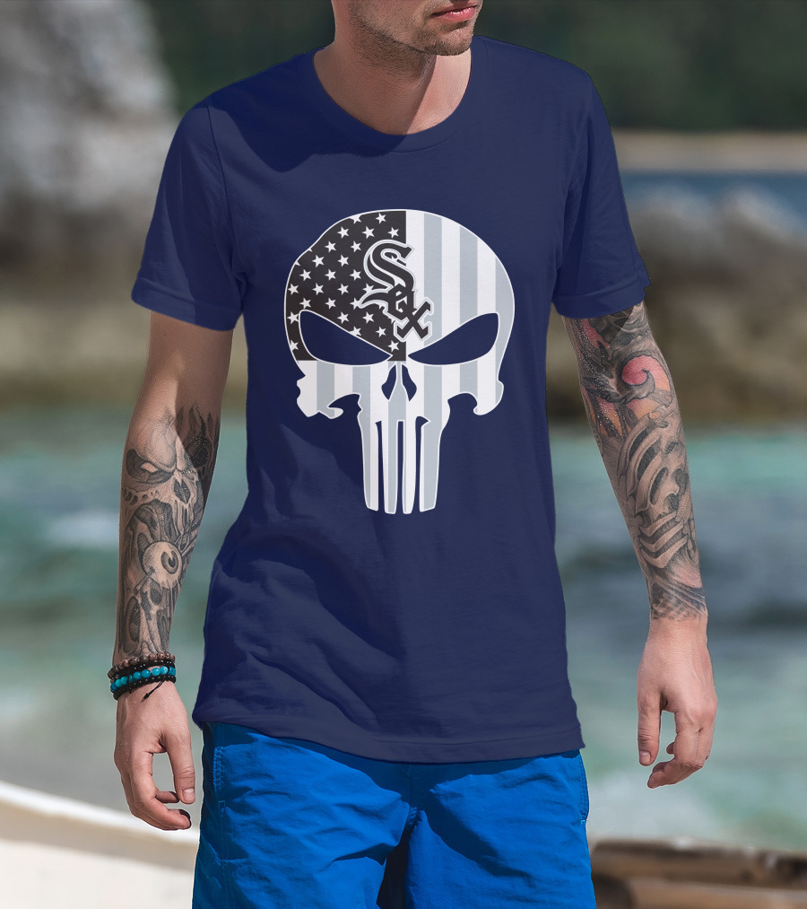 Chicago White Sox American Flag Punisher Skull T-Shirt