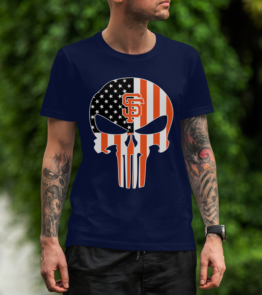 San Francisco Giants Punisher Skull American Flag T-Shirt