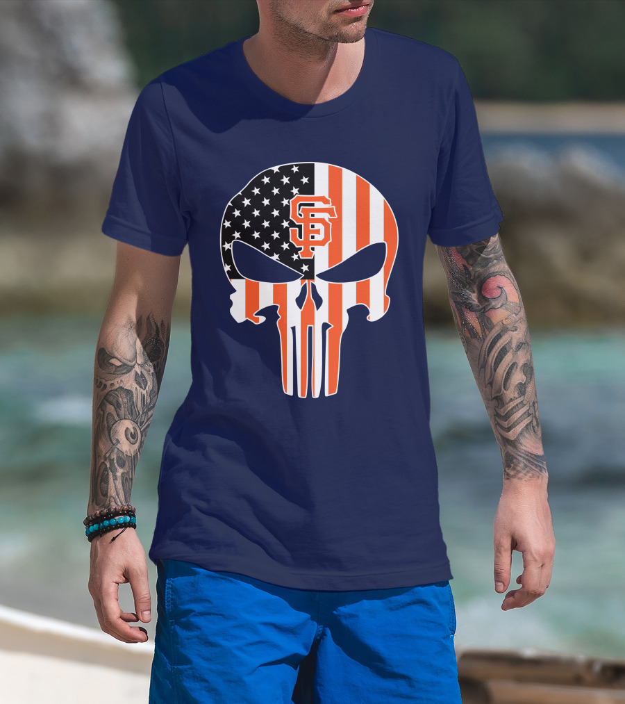 San Francisco Giants Punisher Skull American Flag T-Shirt