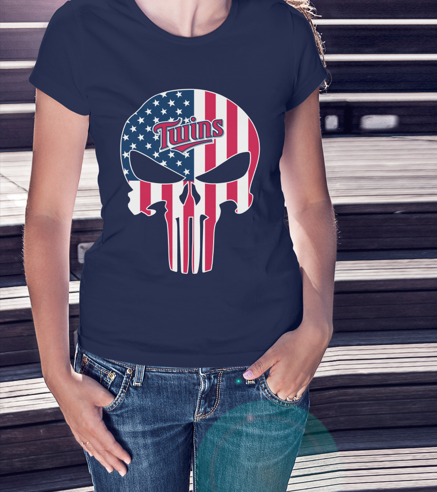 Twins American Flag Punisher Skull T-Shirt