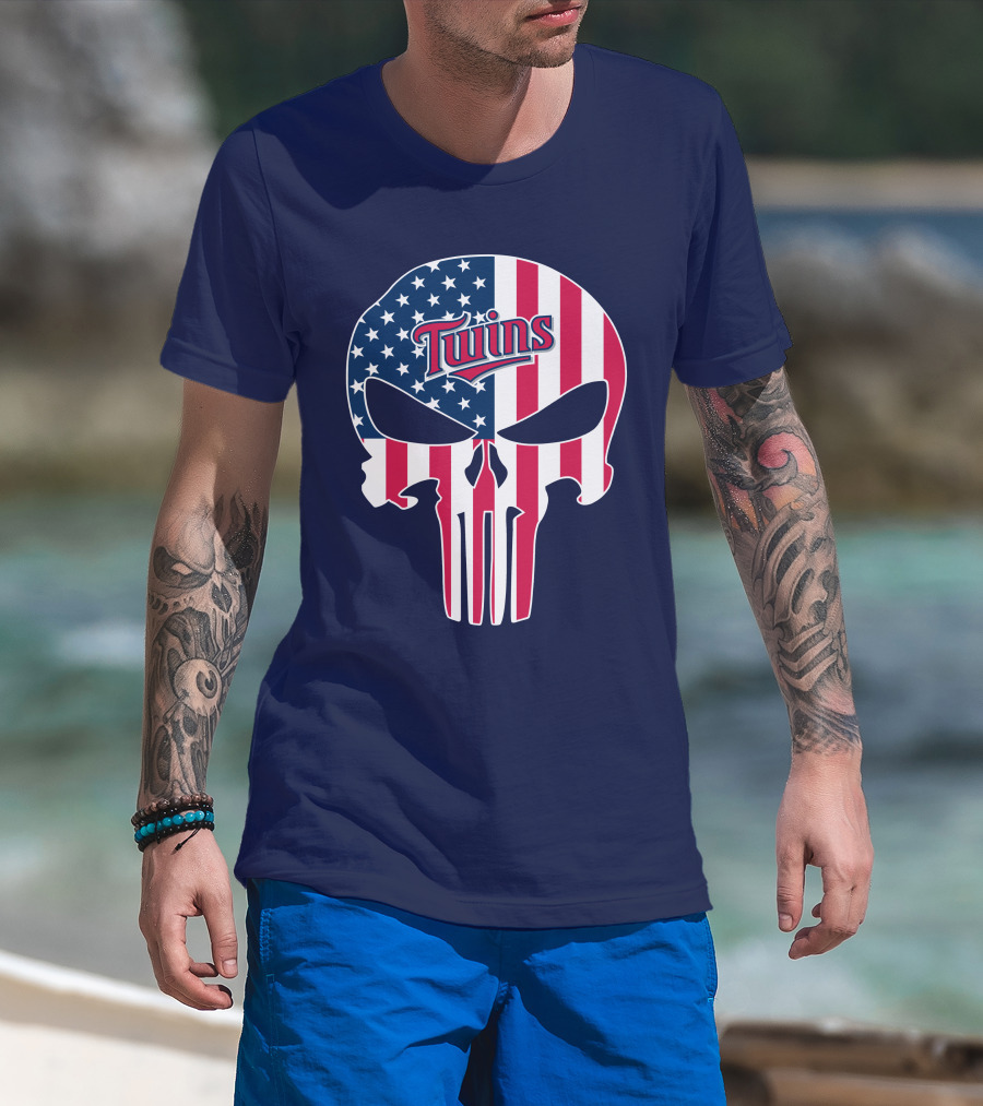 Twins American Flag Punisher Skull T-Shirt