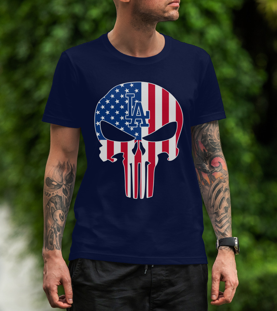 La Dodgers American Flag Skull T-Shirt