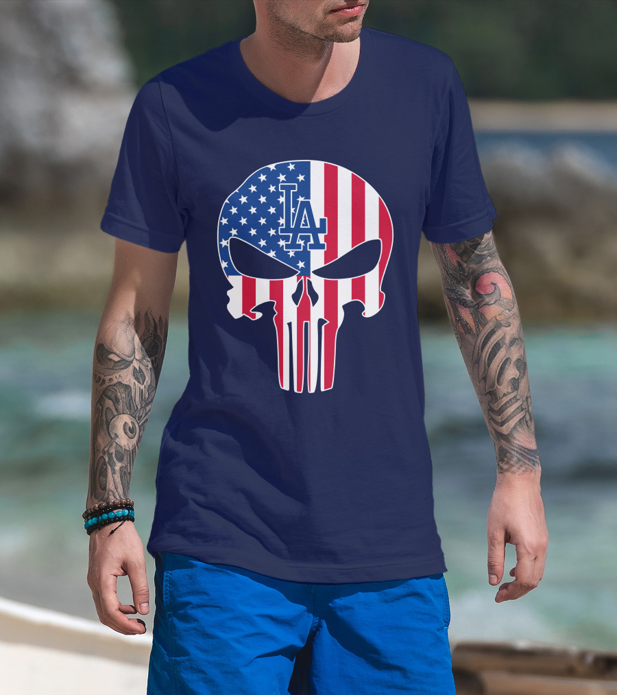 La Dodgers American Flag Skull T-Shirt