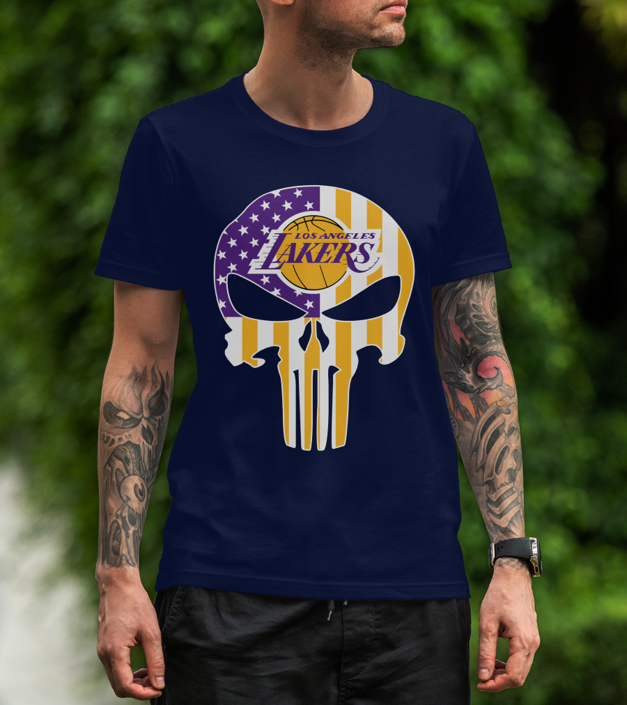 Los Angeles Lakers Skull Punisher American Flag T-Shirt