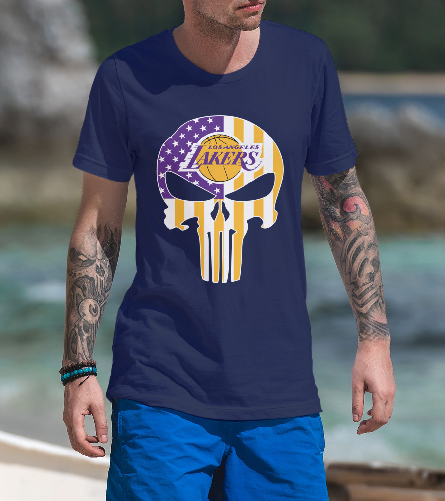 Los Angeles Lakers Skull Punisher American Flag T-Shirt