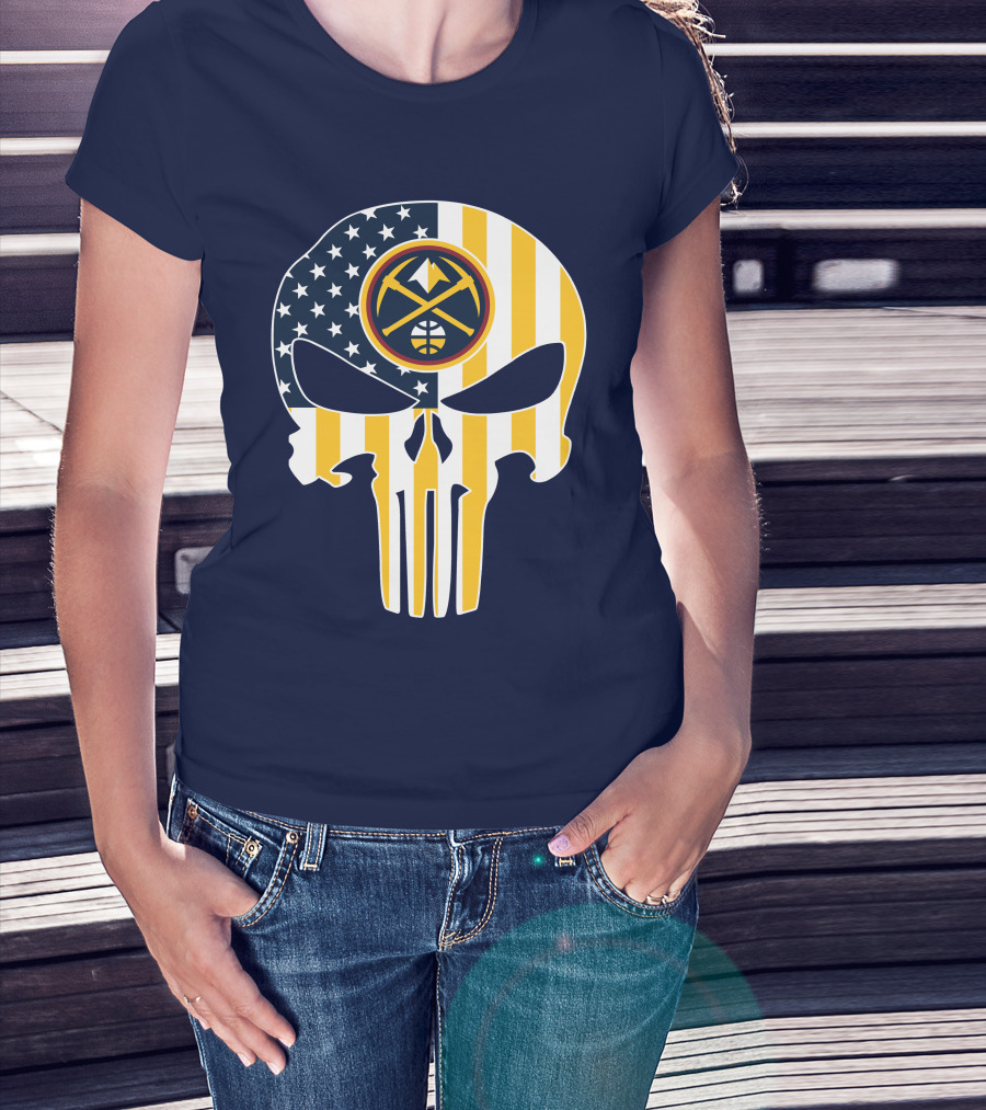Denver Nuggets Punisher Skull American Flag T-Shirt