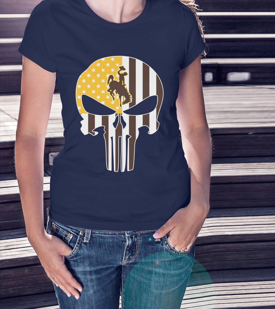 Wyoming Cowboys American Flag Punisher Skull T-Shirt
