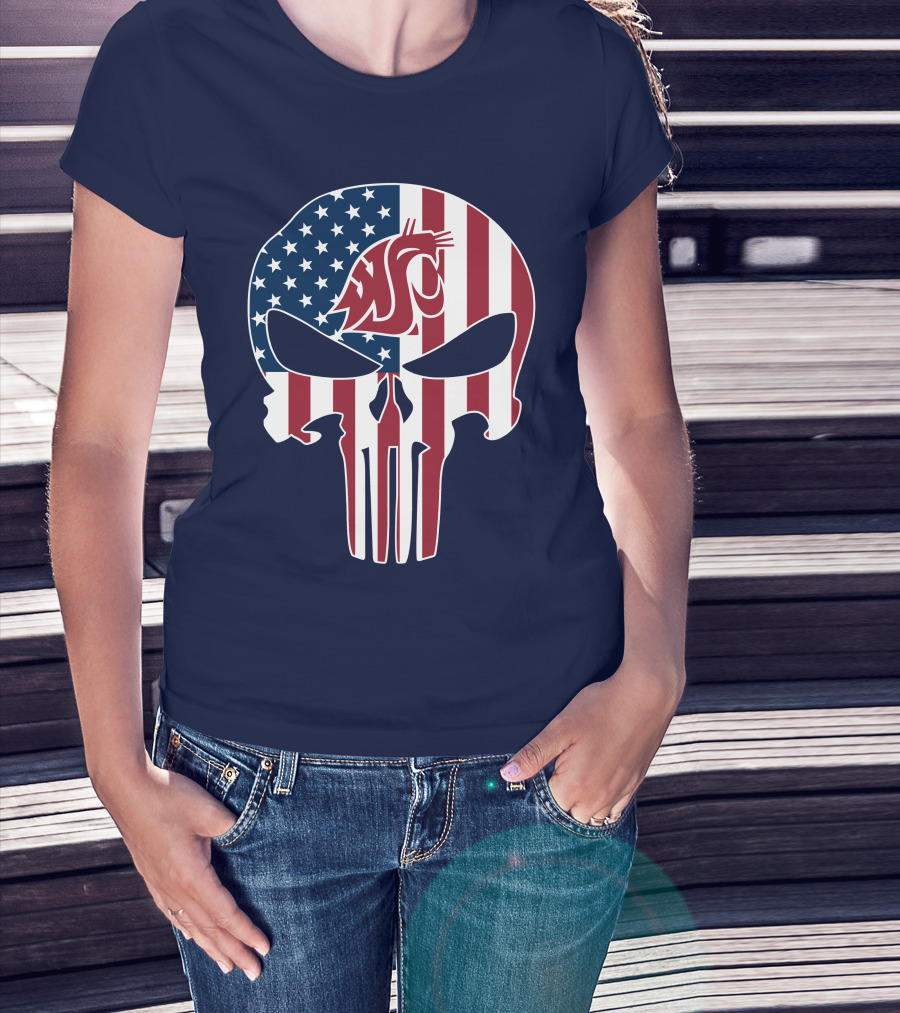 Washington State Cougars Punisher American Flag T-Shirt
