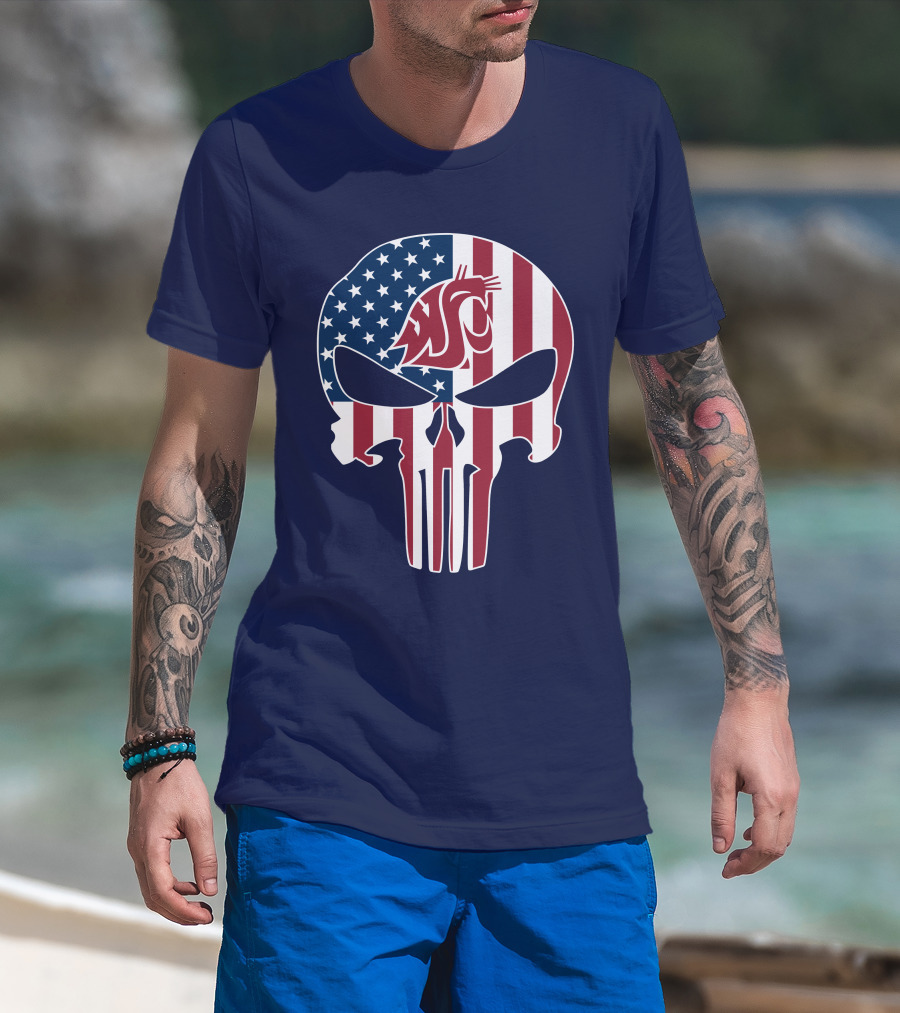 Washington State Cougars Punisher American Flag T-Shirt