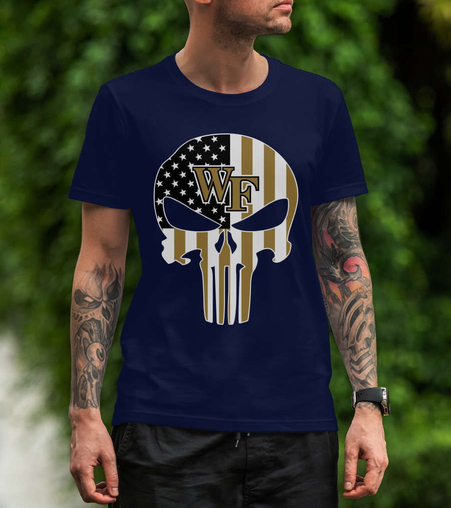 Wake Forest Wf Punisher Skull American Flag T-Shirt