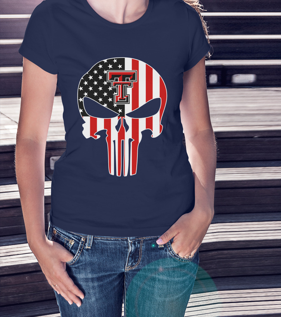 Texas Tech Red Raiders American Flag Punisher Skull T-Shirt