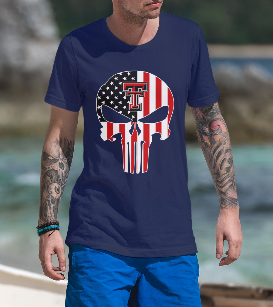 Texas Tech Red Raiders American Flag Punisher Skull T-Shirt