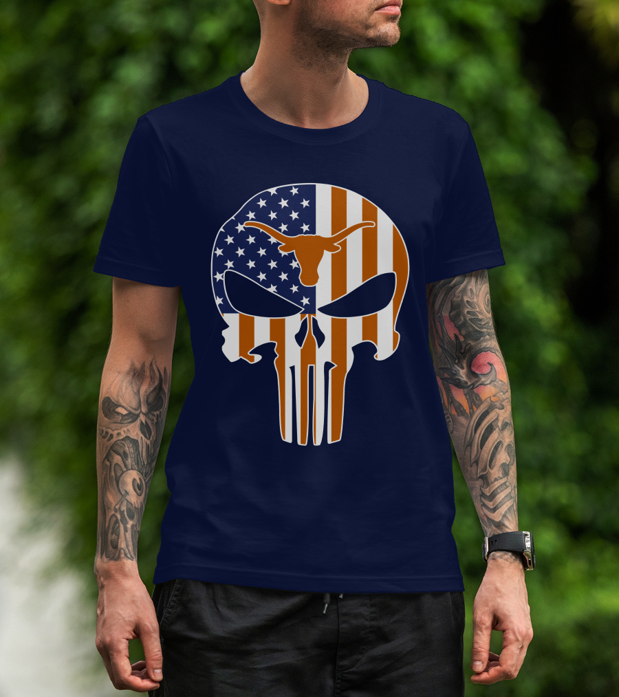 Texas Longhorns The Punisher American Flag Skull T-Shirt