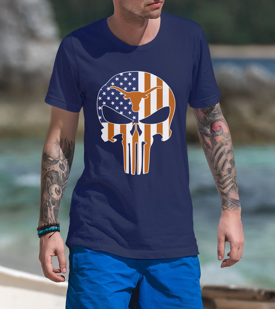 Texas Longhorns The Punisher American Flag Skull T-Shirt