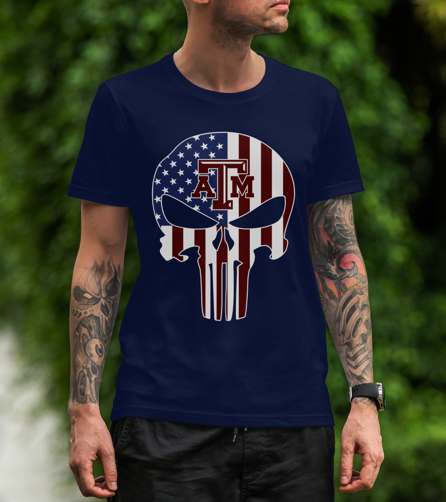 Texas A&M Aggies Punisher American Flag Skull T-Shirt