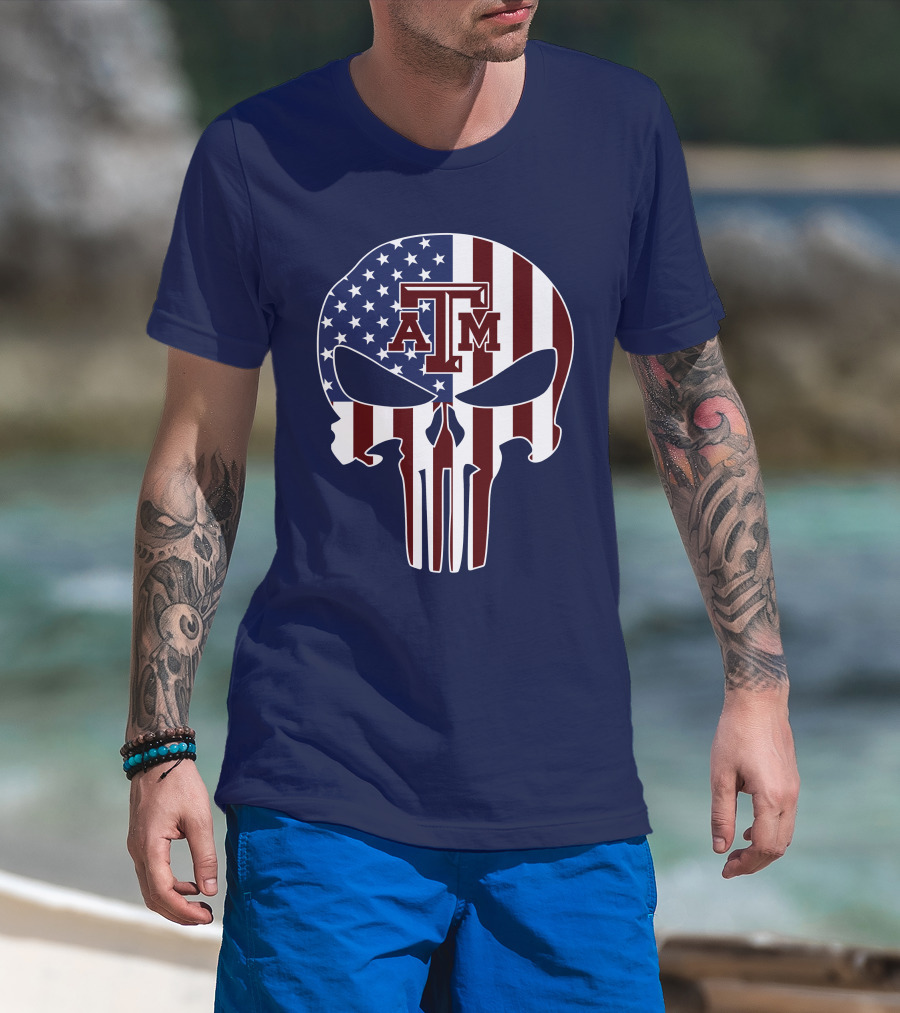 Texas A&M Aggies Punisher American Flag Skull T-Shirt