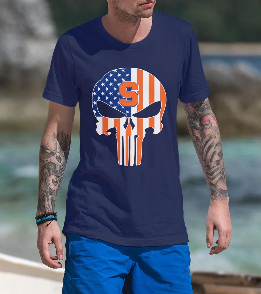 Syracuse Orange Punisher Skull American Flag Symbol T-Shirt