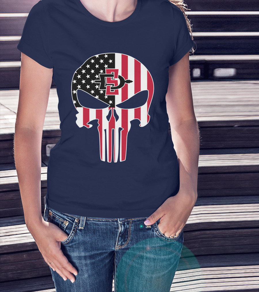 American Flag Skull San Diego State Aztecs 27 The Punisher T-Shirt