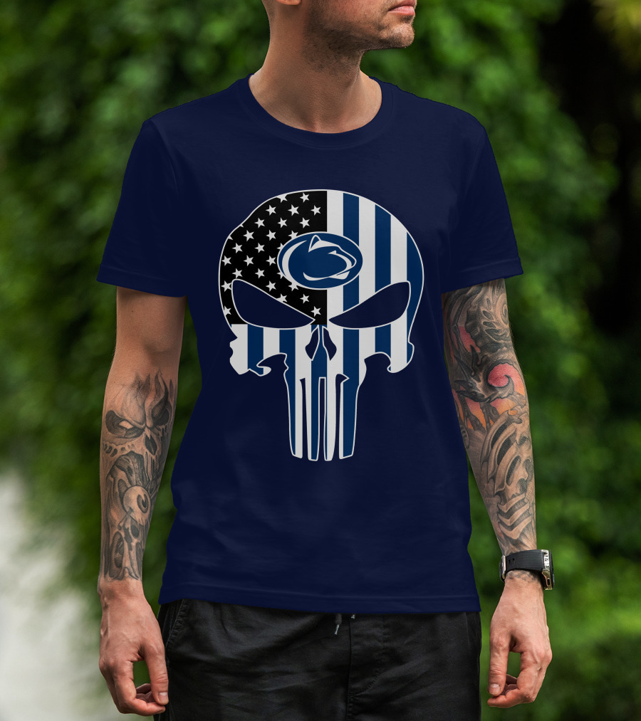 Penn State Nittany Lions The Punisher Skull With American Flag T-Shirt