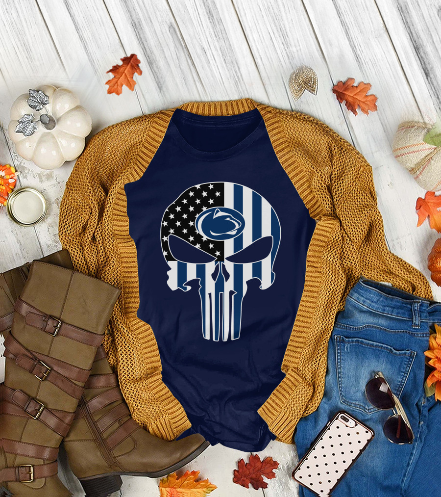 Penn State Nittany Lions The Punisher Skull With American Flag T-Shirt