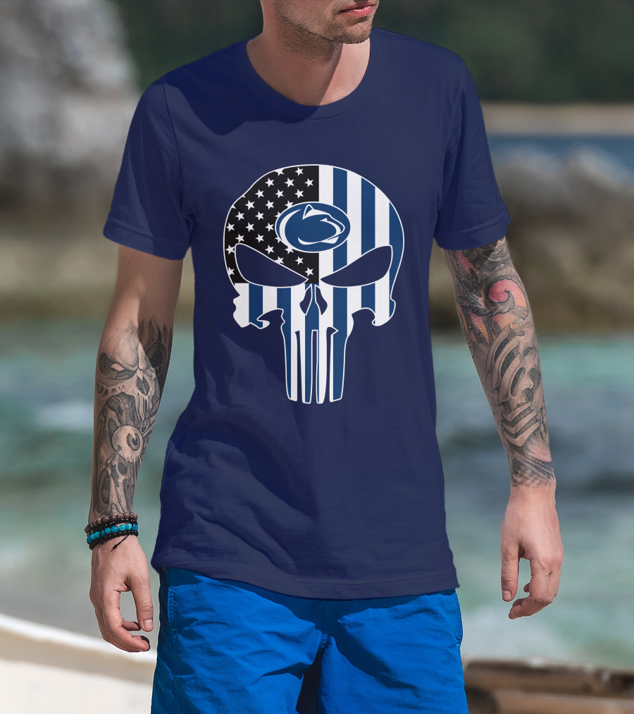 Penn State Nittany Lions The Punisher Skull With American Flag T-Shirt