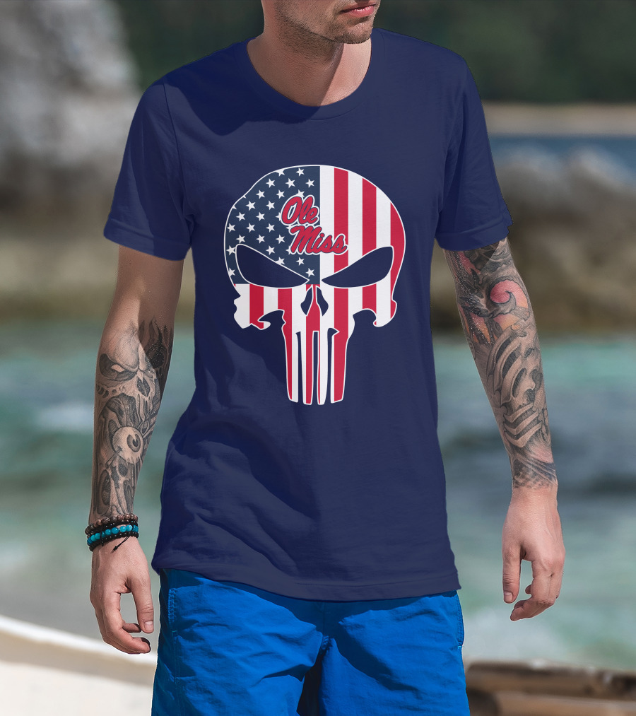 Ole Miss Rebels American Flag Punisher Skull T-Shirt
