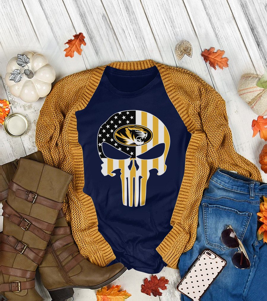 Missouri Tigers American Flag Punisher Skull T-Shirt