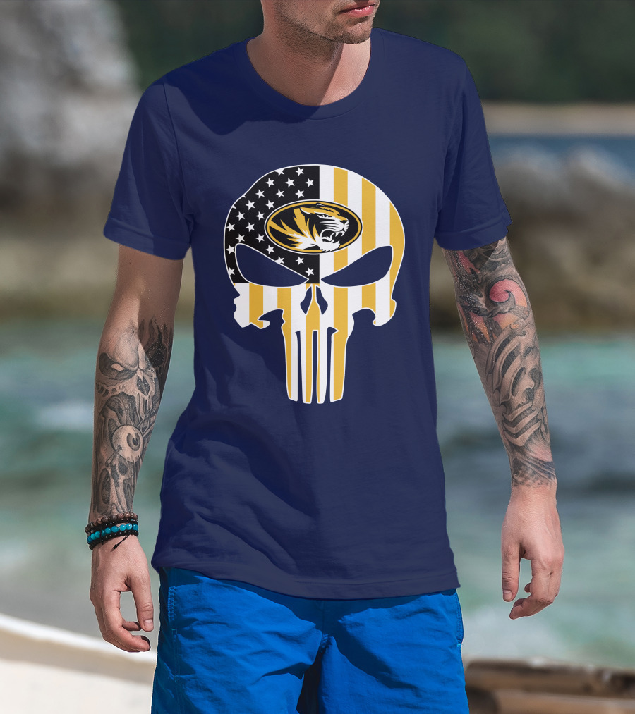 Missouri Tigers American Flag Punisher Skull T-Shirt