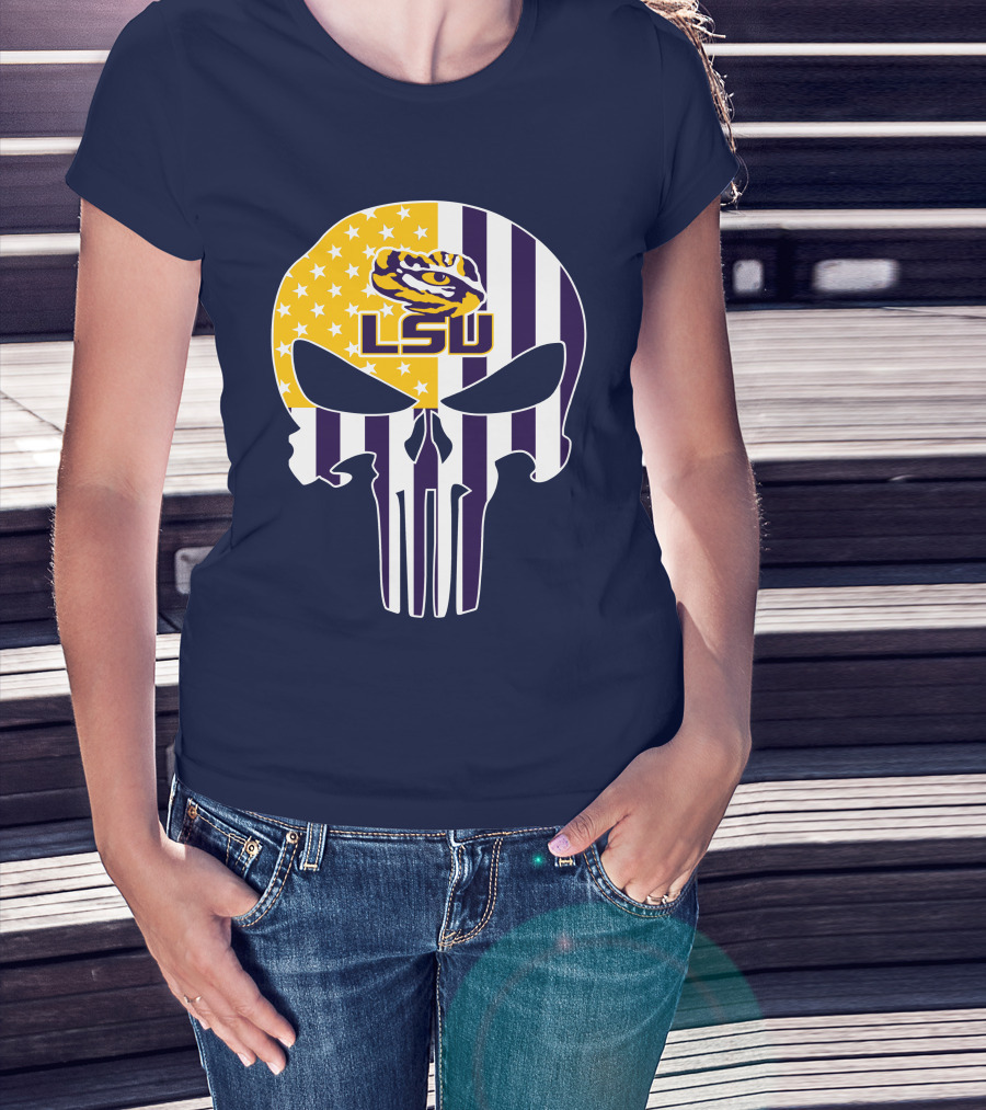 Lsu Tigers Punisher Skull American Flag T-Shirt