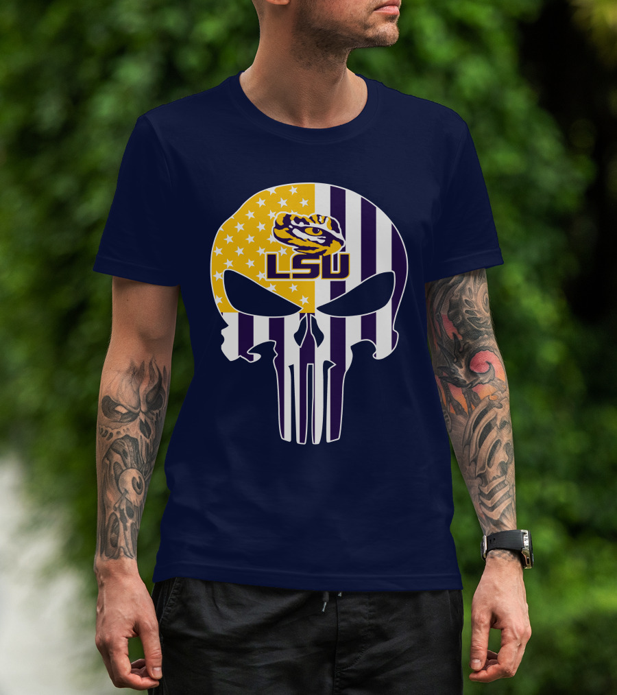 Lsu Tigers Punisher Skull American Flag T-Shirt