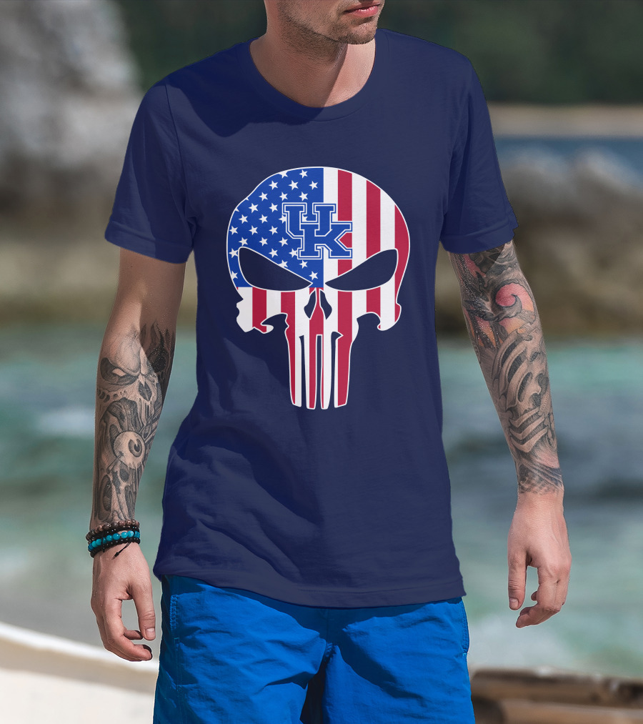 Kentucky Wildcats The Punisher American Flag Skull T-Shirt
