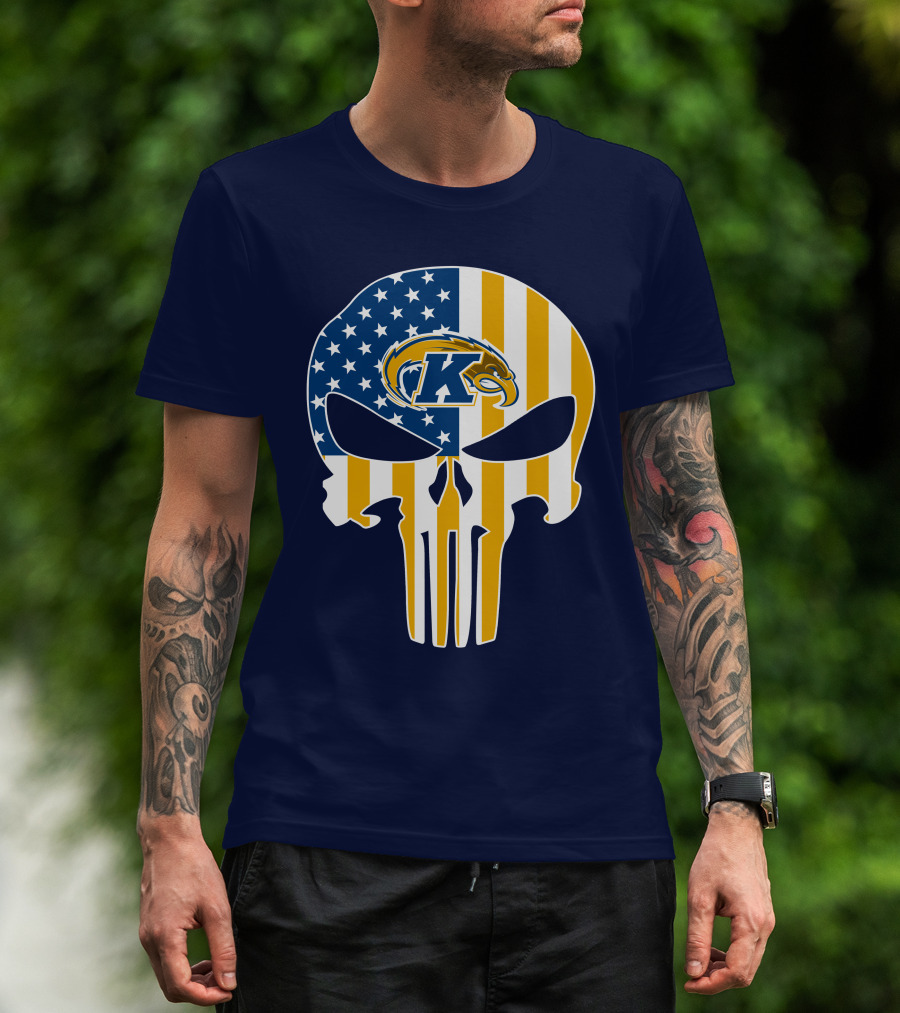 Kent State Golden Flashes Punisher Skull American Flag T-Shirt